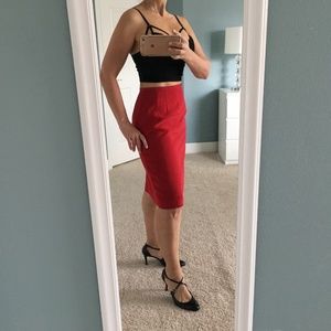 Dark Red Midi Pencil Skirt